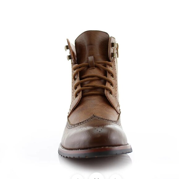 Men\'s Brown Lace Up Wing Tip Perforated Dress Ankle Boot main image 7